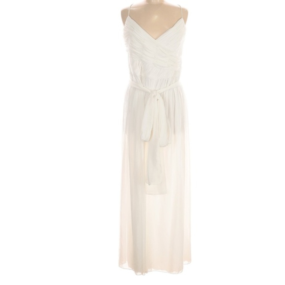 Mac Duggal White Chiffon Spaghetti Strap Jumpsuit